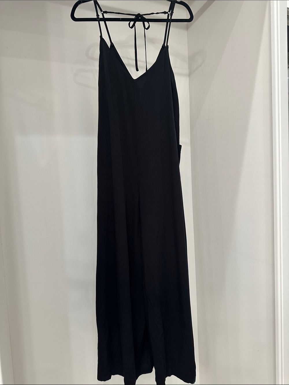 Pink Lily small Black V-Neck Jumpsuit with Spaghetti Straps. Like new